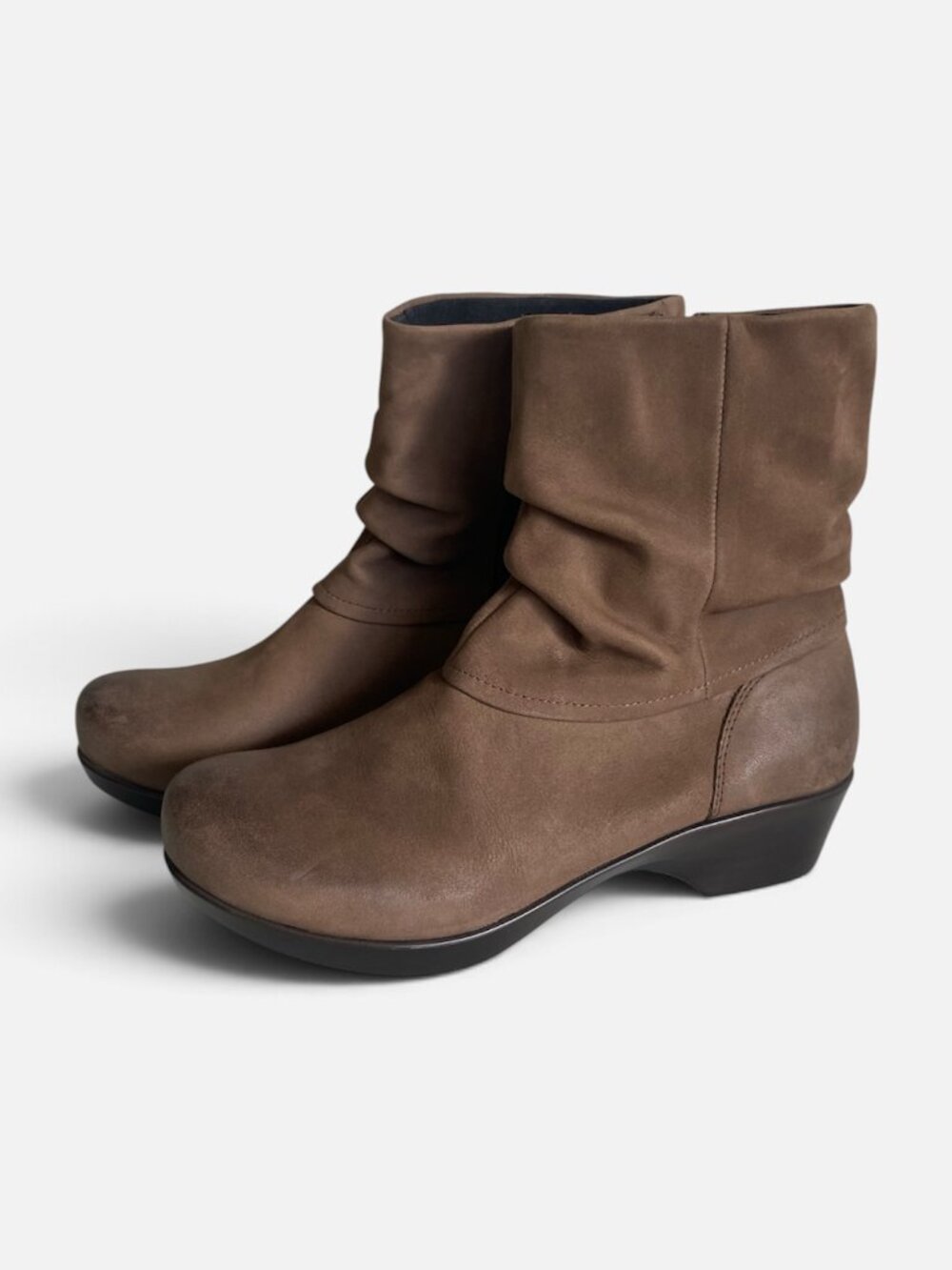 Abeo Jenna Leather Ruched Slouch Wedge Heel Mid-Calf Ankle Boots SZ 8.5